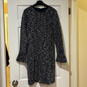 Ann Taylor Navy & White Long Sleeve Dress with Trumpet Sleeves
